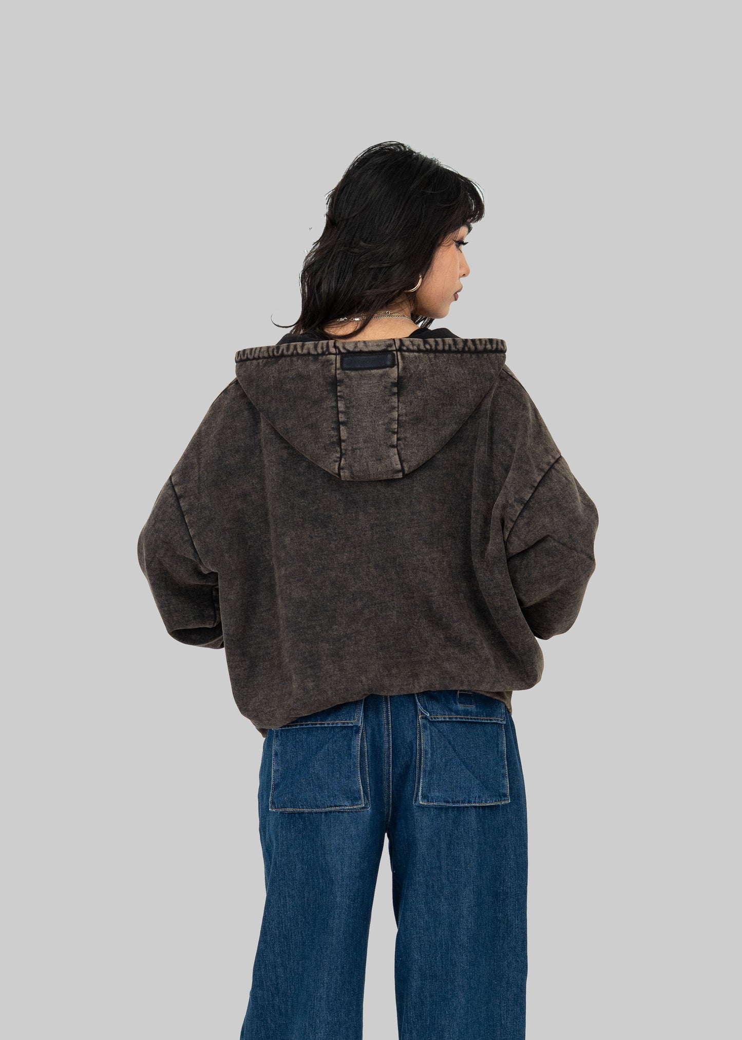 Washed Brown Zip Sweater