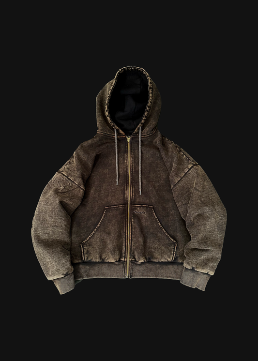 Washed Brown Zip Sweater